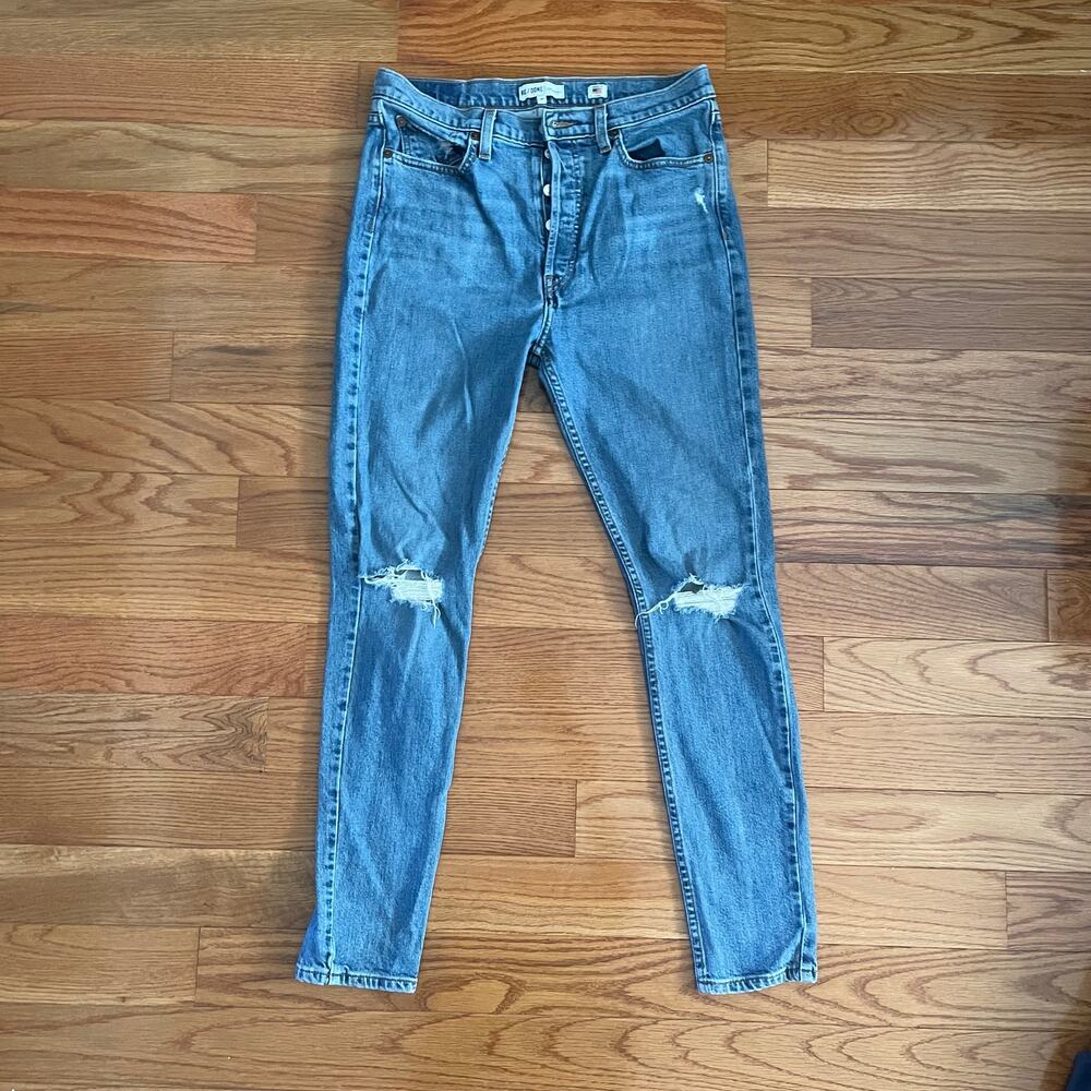 RE/DONE Womens 30 High Rise Skinny Jeans Sunline Destroy Button Fly Casual USA